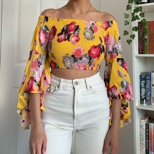 Floral bell sleeve top